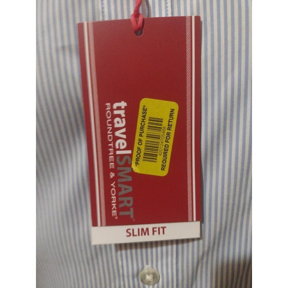 New Travel Smart Mens Large L Roundtree & Yorke Slim Fit S/S Button Shirt Blue - Picture 3 of 13